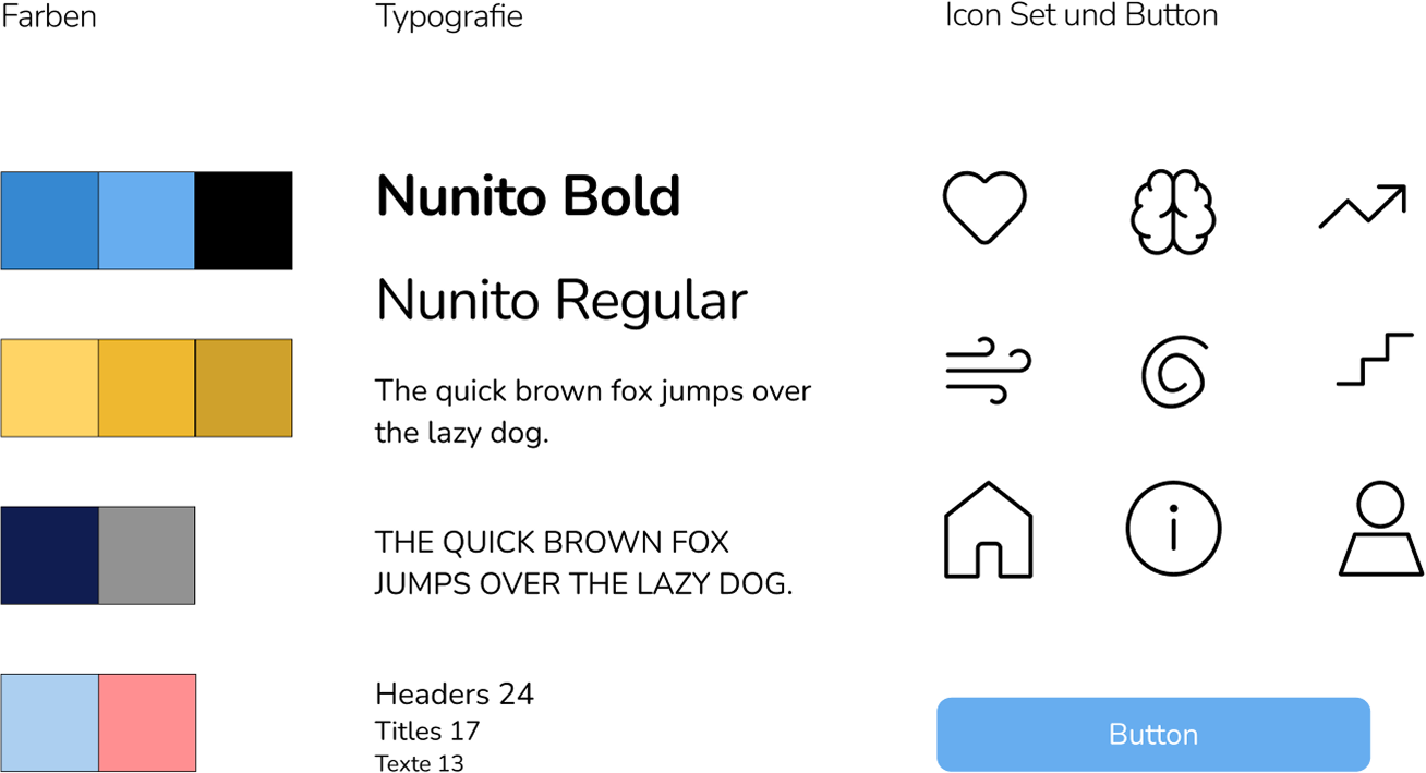 Design Guide mit Farben, Typografie und Icons
